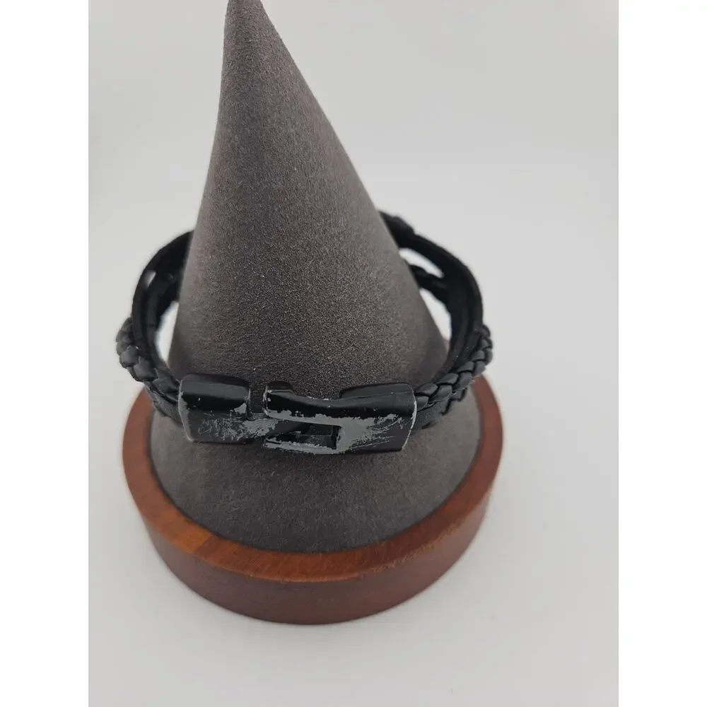 Nobody Cares Braided Leather Bracelet Black Emo Grunge